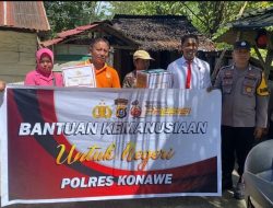 Polres Konawe Salurkan Bantuan Sembako kepada Masyarakat Kurang Mampu di Unaaha dan Lambuya