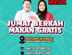 Program Jumat Berkah, Calon Wali Kota Kendari Yudhi-Nirna Bagi-bagi Makanan Gratis