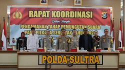 Bersama KPU dan Bawaslu, Polda Sultra Gelar Rakor Kesiapan Pengamanan Tahap Pemungutan Suara Pilkada Serentak 2024