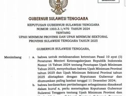 Pemprov Sultra Tetapkan UMP dan UMSP Sultra 2025, Ini Besarannya